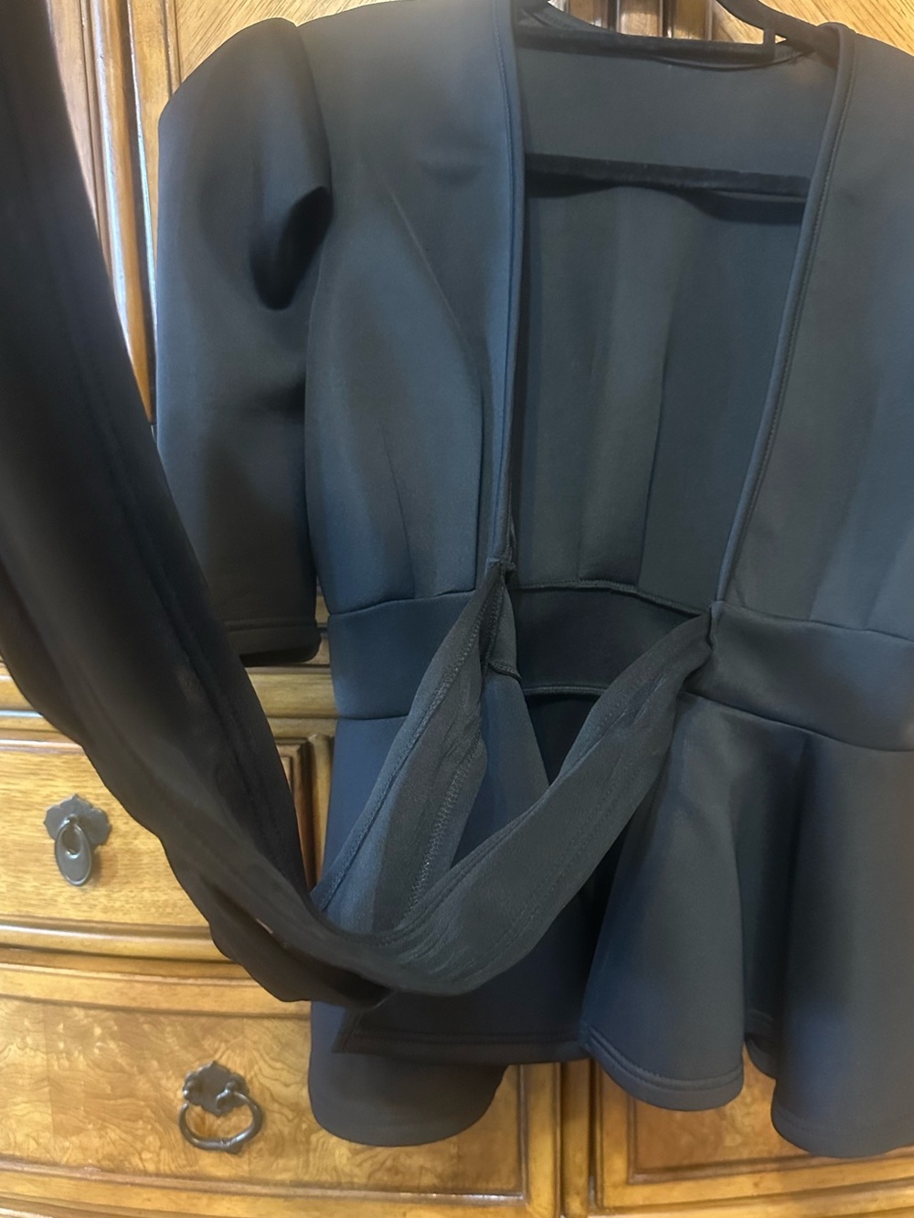 Forever 21 Black Scuba Bow Tie Peplum Jacket Large NWOT - Picture 6 of 16